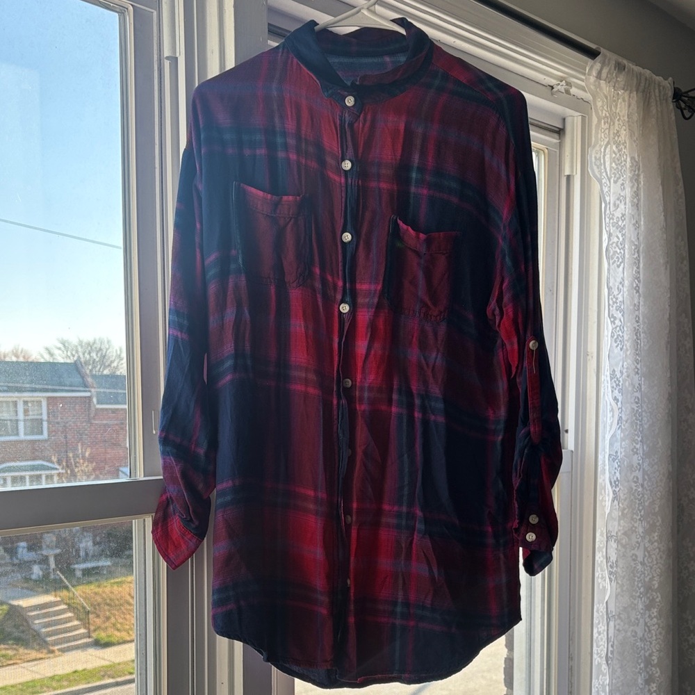 Mossimo Supply Co. Red and Black Plaid Button-Down Shirt